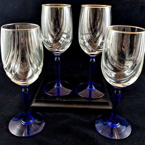 Lenox Dining Vintage Lenox Wine Glasses 4 Cobalt Blue Stem Clear